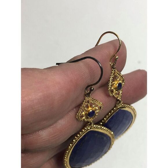 1520 Argento Vivo 925 18k plated Vermeil Lapis drop Earrings 19.2grams *read - Picture 2 of 2